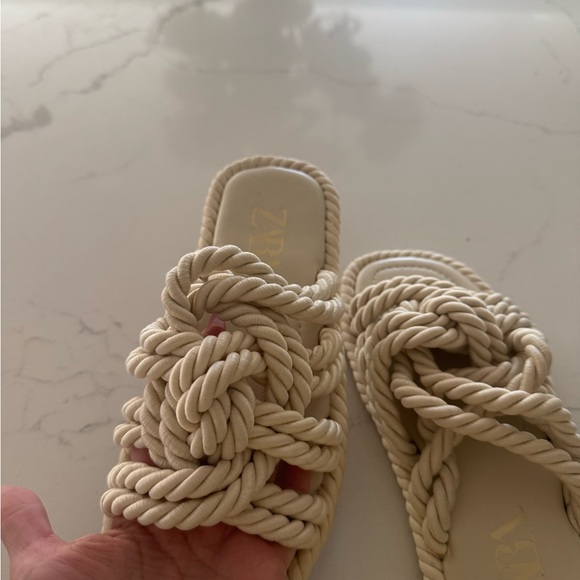 Zara Cream Sandals with Intricate Rope Design BRAND NEW - Picture 2 of 7